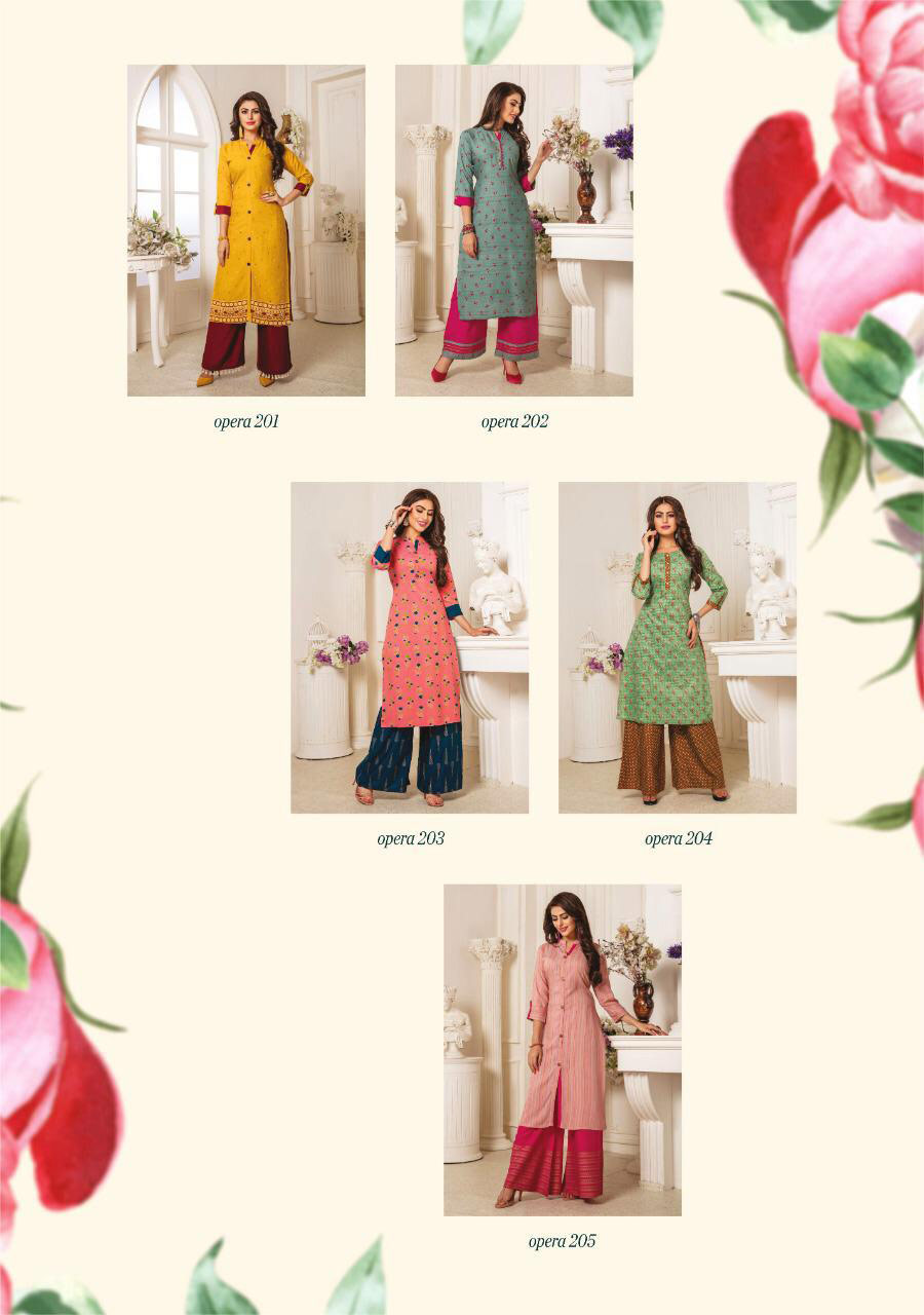 Opera Vol 2 By Femi9 Rayon Print Beautiful Kurtis With Palazzo Set Opera Vol 2 By Femi9 Rayon Print Beautiful Kurtis With Palazzo Set